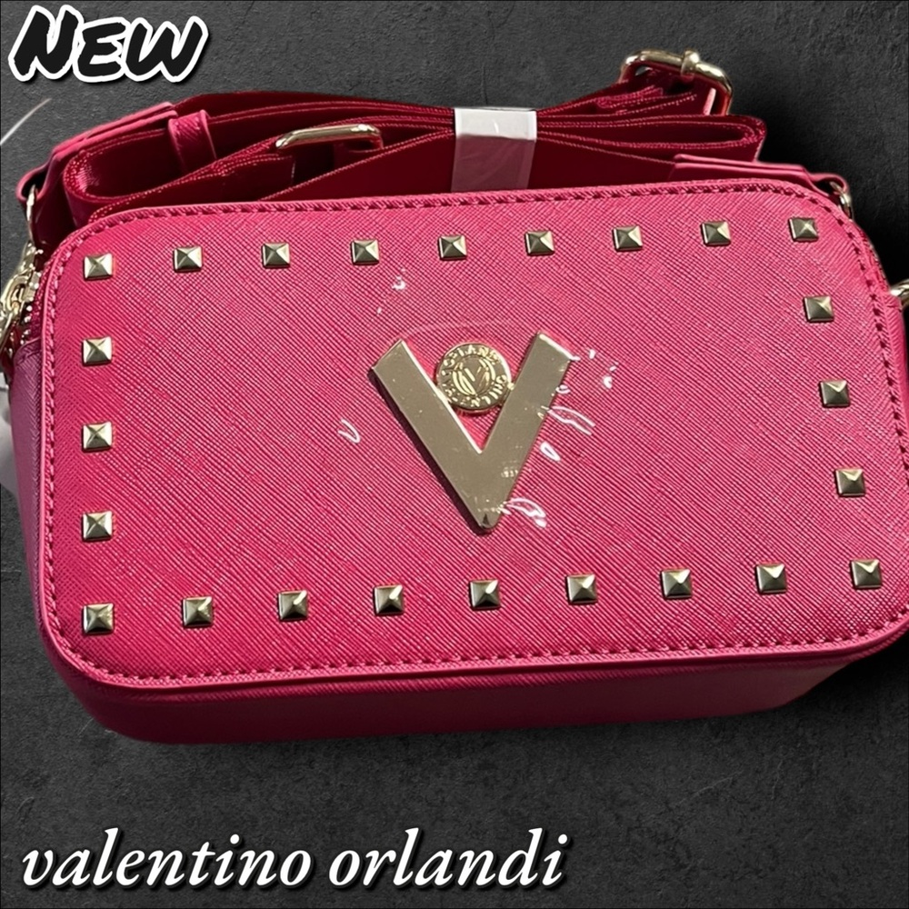 NEW Valentino Orlandi Pink Crossbody Bag – Studded Logo Design - Picture 4 of 11